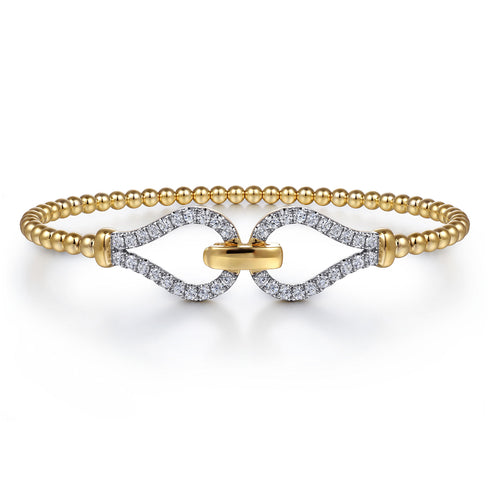 Bujukan Beads and Diamond Split Bangle Bracelet in 14K Yellow Gold - 2