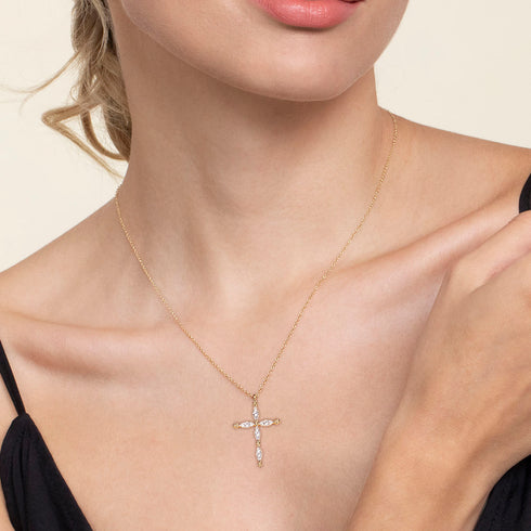Bujukan Diamond Cross Pendant Necklace in 14K Yellow Gold - 4