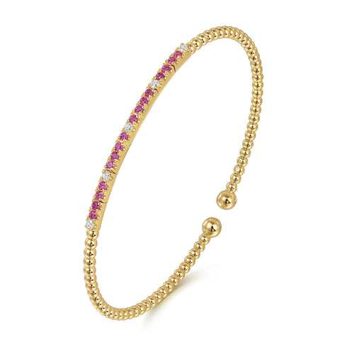 Bujukan Diamond and Ruby Split Bangle in 14K Yellow Gold - 2