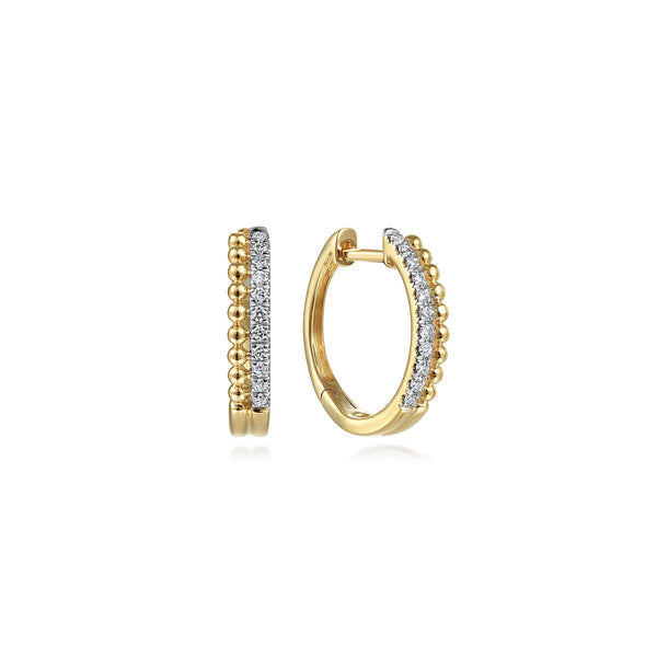 Bujukan Pave 10mm Diamond Huggie Earrings in 14K Yellow Gold - 2
