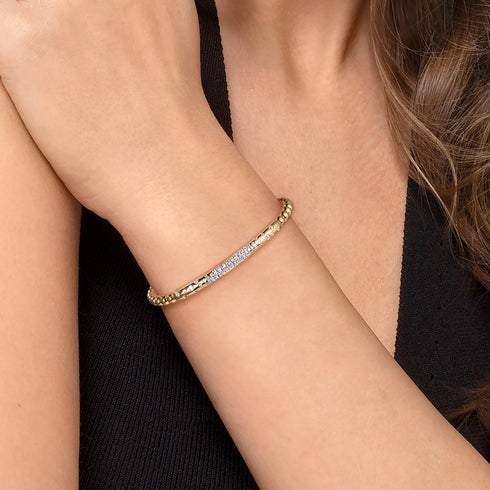 Bujukan Pave Diamond Split Bangle Bracelet in 14K Yellow Gold - 5