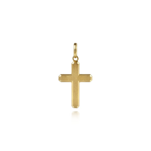 Contemporary 14K Yellow Gold Cross Pendant with Vertical Brush - 2