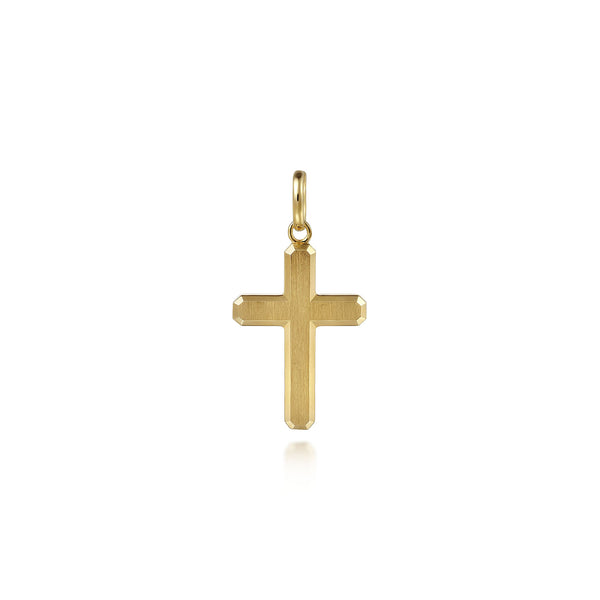 Contemporary 14K Yellow Gold Cross Pendant with Vertical Brush - 2
