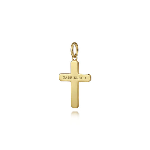 Contemporary 14K Yellow Gold Cross Pendant with Vertical Brush - 3