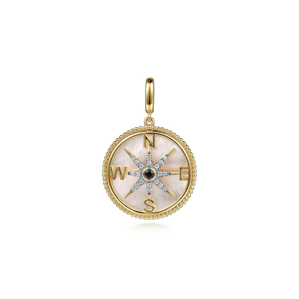 Diamond Blue Sapphire Compass Medallion Pendant in 14K Yellow Gold - 2