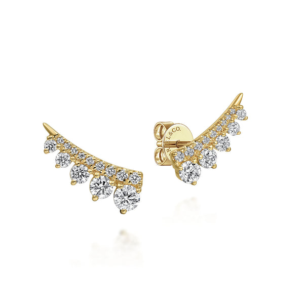 Kaslique 14K Yellow Gold Diamond Ear Climber Earrings - 2