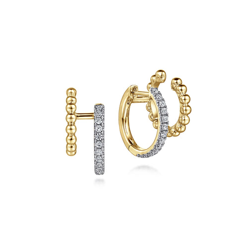 Bujukan 14K Yellow Gold Diamond Huggie and Cuff Earrings - 2