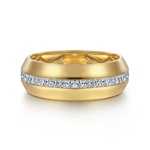 14K Yellow Gold Diamond Men's Wedding Ring in High Polish Finish - 1