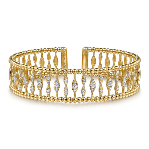 Bujukan Diamond and Bujukan Beads Cuff Bangle Bracelet in 14K Yellow Gold - 2