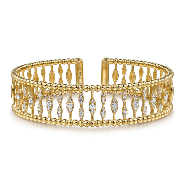 Bujukan Diamond and Bujukan Beads Cuff Bangle Bracelet in 14K Yellow Gold - 2