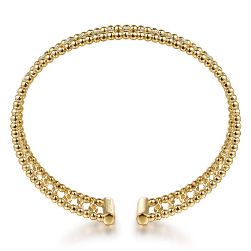 Bujukan Diamond and Bujukan Beads Cuff Bangle Bracelet in 14K Yellow Gold - 4