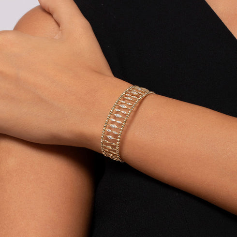 Bujukan Diamond and Bujukan Beads Cuff Bangle Bracelet in 14K Yellow Gold - 5