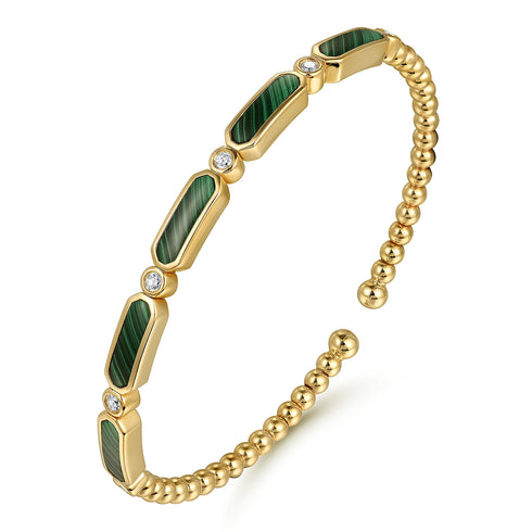 Bujukan Diamond and Malachite Bangle in 14K Yellow Gold - 3