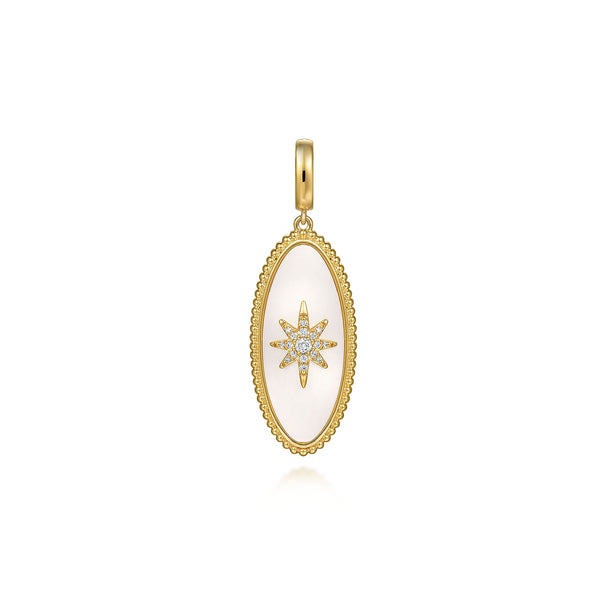 Bujukan 14K Yellow Gold Diamond and Mother of Pearl Oval Medallion Pendant - 2
