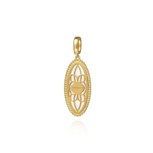 Bujukan 14K Yellow Gold Diamond and Mother of Pearl Oval Medallion Pendant - 3