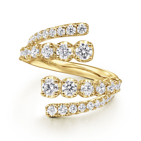 Lusso 14K Yellow Gold Double Row Diamond Bypass Ring - 2