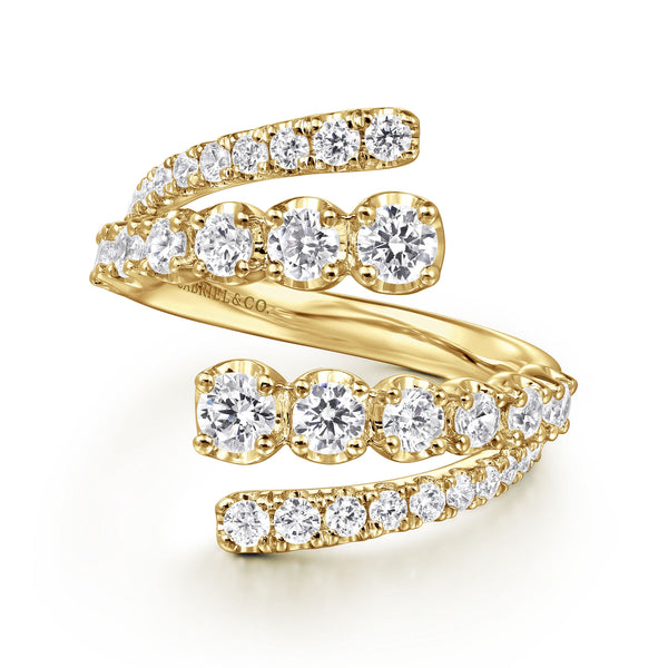 Lusso 14K Yellow Gold Double Row Diamond Bypass Ring - 2