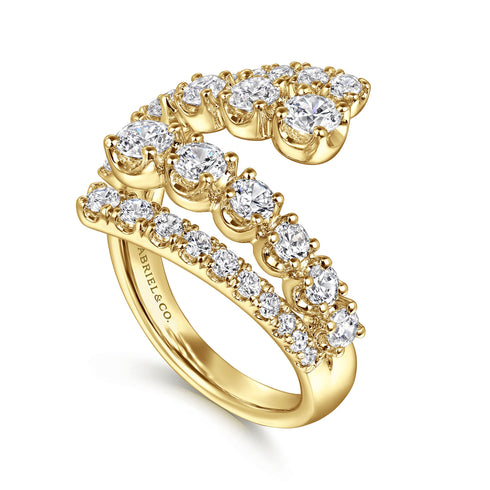 Lusso 14K Yellow Gold Double Row Diamond Bypass Ring - 4