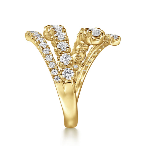 Lusso 14K Yellow Gold Double Row Diamond Bypass Ring - 5