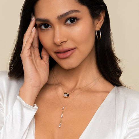 Geometric Baguette and Round Diamond Pendant Necklace in 14K Yellow Gold - 5
