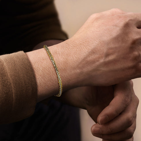 Classic 14K Yellow Gold Men's Wheat Chain Bracelet - 4