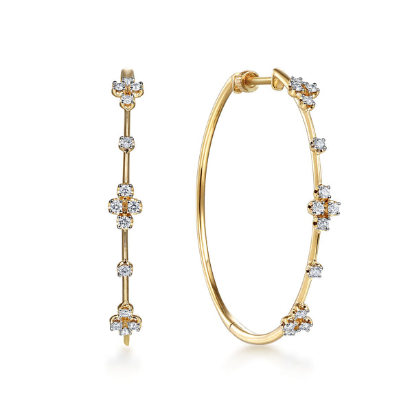 Contemporary Classic 14K Yellow Gold Diamond Hoop Earrings - 1