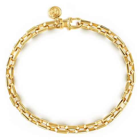 Classic 14K Yellow Gold Solid Faceted Chain Bracelet - 1