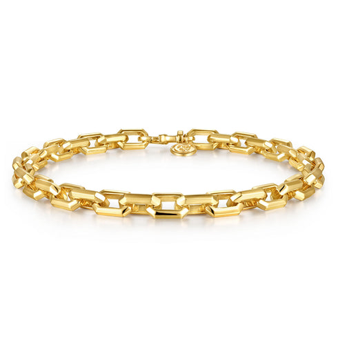 Classic 14K Yellow Gold Solid Faceted Chain Bracelet - 3