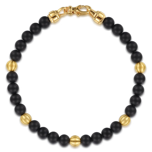 Bujukan 14K Yellow Gold and Black Titanium Sandblast Men's Beaded Bracelet - 2