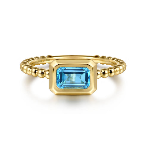 Bujukan 14K Yellow Gold Blue Topaz Stackable Ring - 2