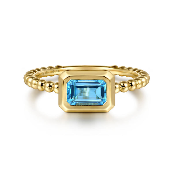 Bujukan 14K Yellow Gold Blue Topaz Stackable Ring - 2