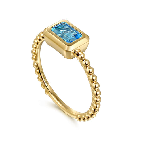 Bujukan 14K Yellow Gold Blue Topaz Stackable Ring - 4