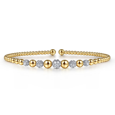 Bujukan Diamond Stations Bangle in 14K Yellow and White Gold - 1
