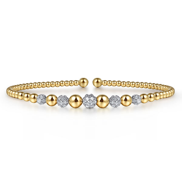 Bujukan Diamond Stations Bangle in 14K Yellow and White Gold - 1