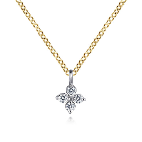 Lusso 14K Yellow/White Gold Diamond Flower Shape Pendant Necklace - 2
