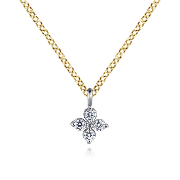 Lusso 14K Yellow/White Gold Diamond Flower Shape Pendant Necklace - 2