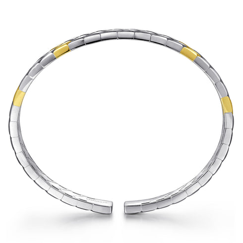 Facets 14K Yellow-White Gold Open Herringbone Cuff Bangle - 3
