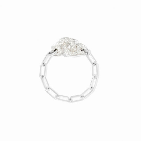Menottes Dinh Van Chain Ring in 18K White Gold with Diamonds - 1