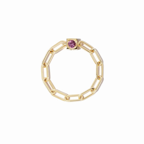 Le Cube Chain Ring in 18K Yellow Gold with Pink Sapphire - 1
