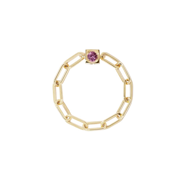 Le Cube Chain Ring in 18K Yellow Gold with Pink Sapphire - 1