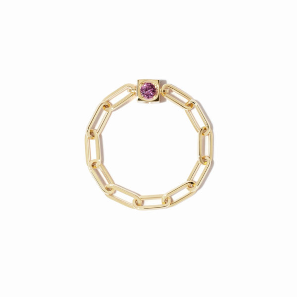 Le Cube Chain Ring in 18K Yellow Gold with Pink Sapphire - 1