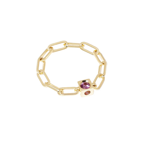 Le Cube Chain Ring in 18K Yellow Gold with Pink Sapphire - 2