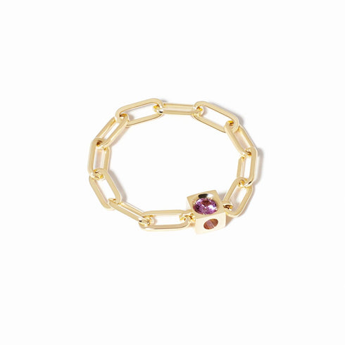 Le Cube Chain Ring in 18K Yellow Gold with Pink Sapphire - 2
