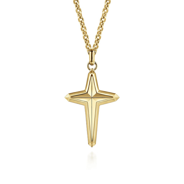 Contemporary 14K Yellow Gold Cross Pendant Necklace - 2