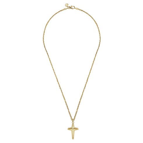 Contemporary 14K Yellow Gold Cross Pendant Necklace - 4