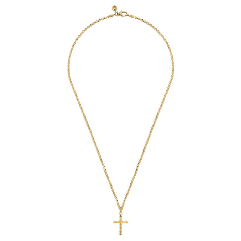 22 Inch 14K Yellow Gold Faceted Cross Pendant Necklace - 4