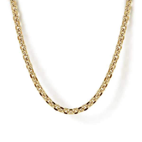 22 Inch 2.85mm 14K Yellow Gold Hollow Men's Link Chain Necklace - 1