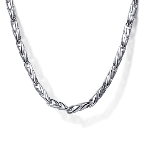 Contemporary 925 Sterling Silver Hollow Men's Link Chain Necklace - 2