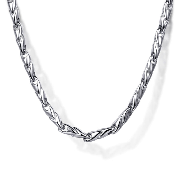 Contemporary 925 Sterling Silver Hollow Men's Link Chain Necklace - 2