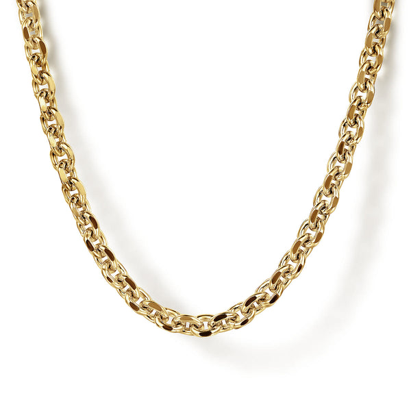 22 Inch 3.6mm 14K Yellow Gold Hollow Men's Link Chain Necklace - 1